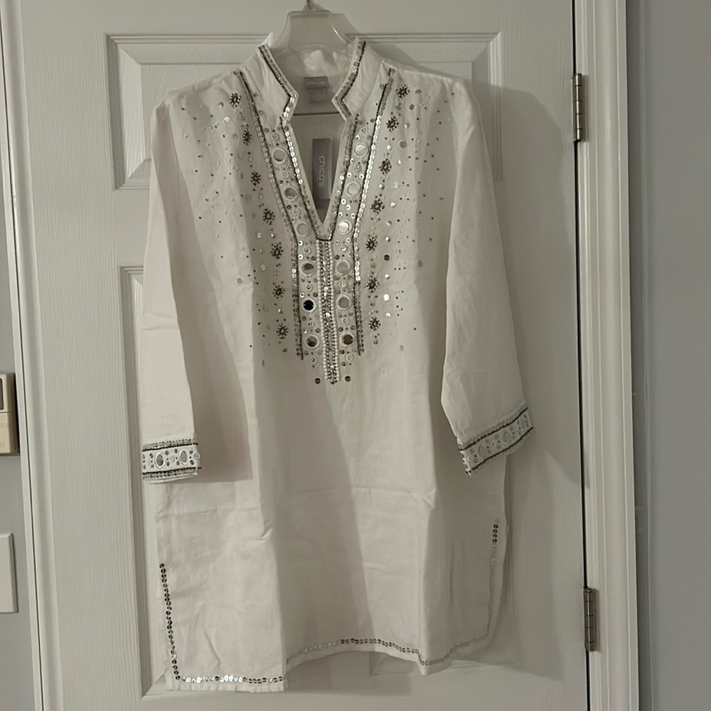 Chicos size 3 white linen beaded tunic